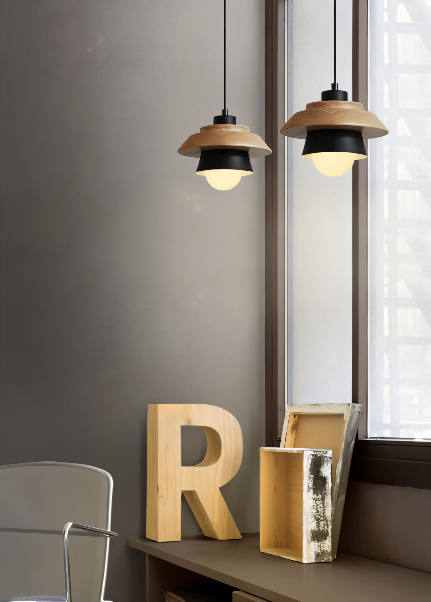Frendorf | Scandi Pendelleuchte - Nordisches Holz & Metall Macaron LED Hängelampe