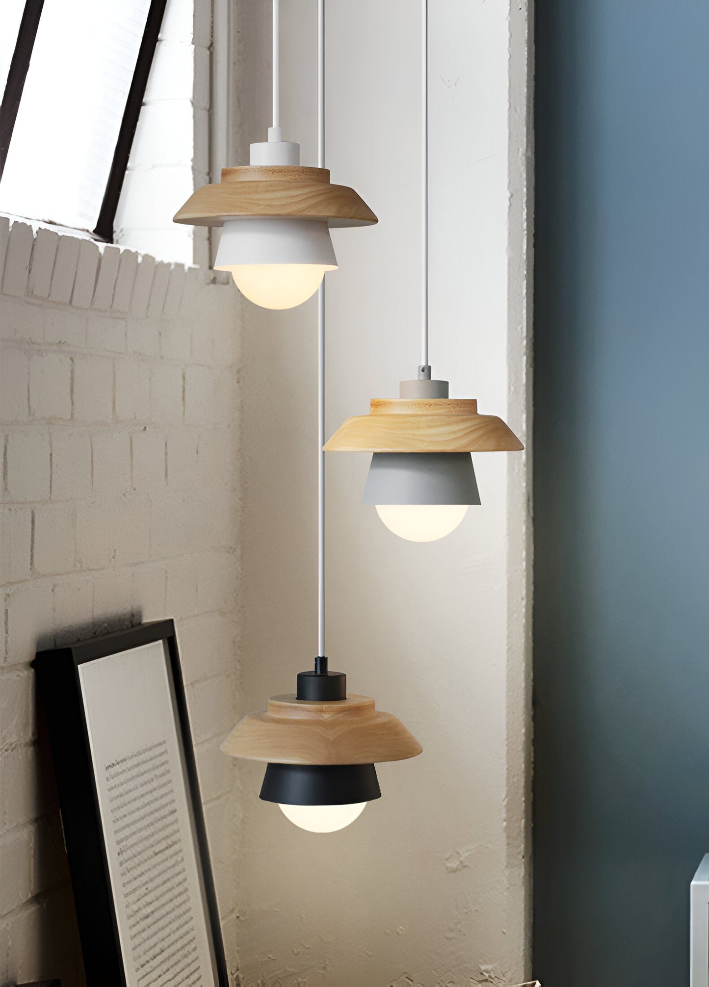 Frendorf | Scandi Pendelleuchte - Nordisches Holz & Metall Macaron LED Hängelampe