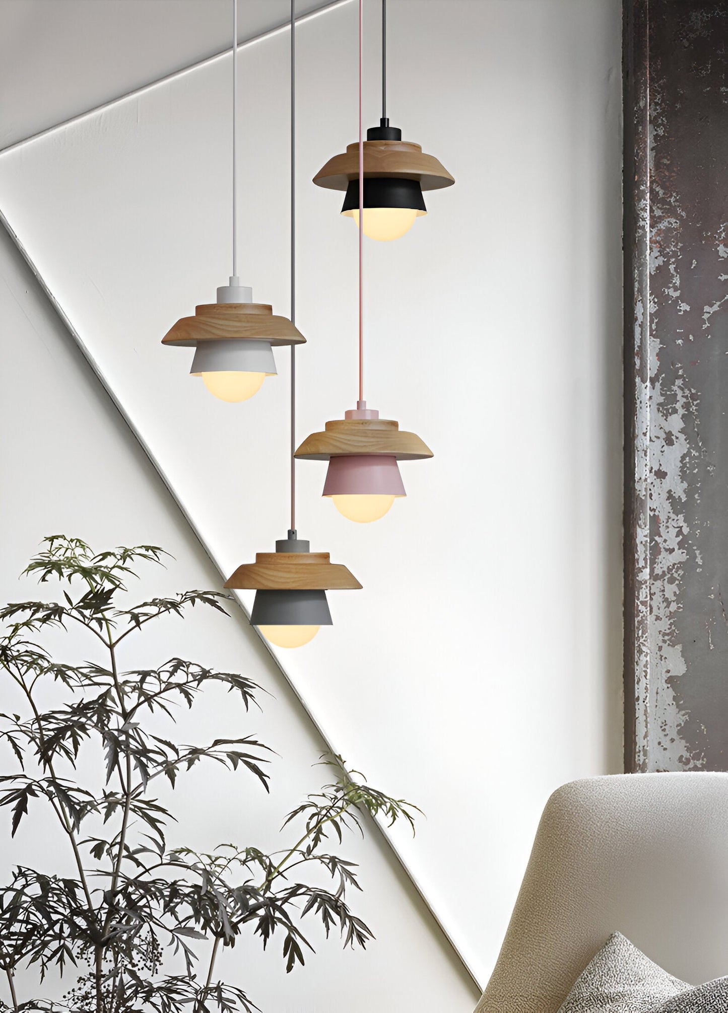 Frendorf | Scandi Pendelleuchte - Nordisches Holz & Metall Macaron LED Hängelampe