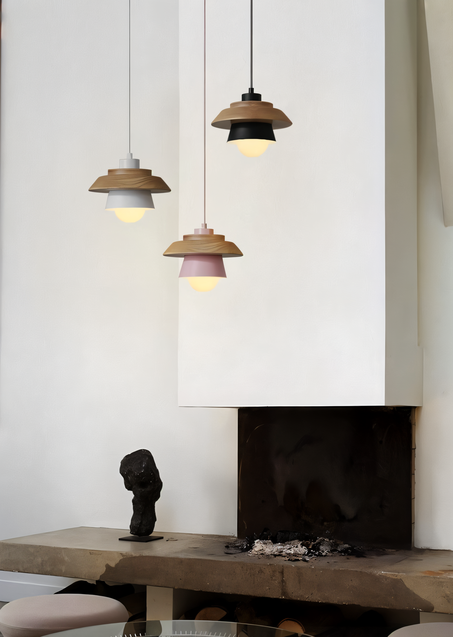 Frendorf | Scandi Pendelleuchte - Nordisches Holz & Metall Macaron LED Hängelampe