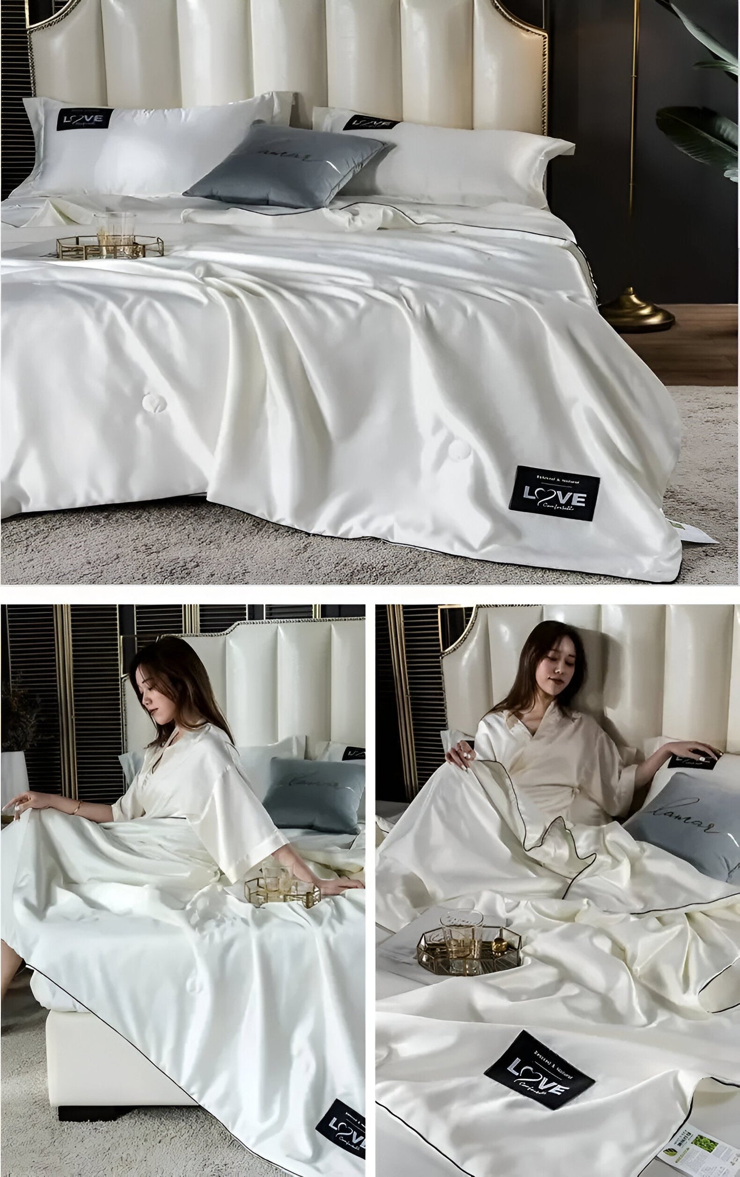 SilkyLux Bettdecke - Weiche & Atmungsaktive Satin Seiden Bettwäsche für Ganzjährigen Komfort