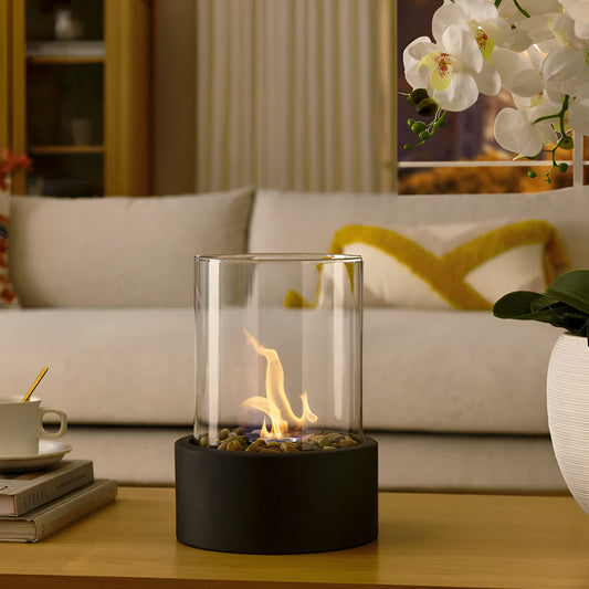 SleekFlame - Stilvolle schwarze Metallbasis Tischfeuerstelle