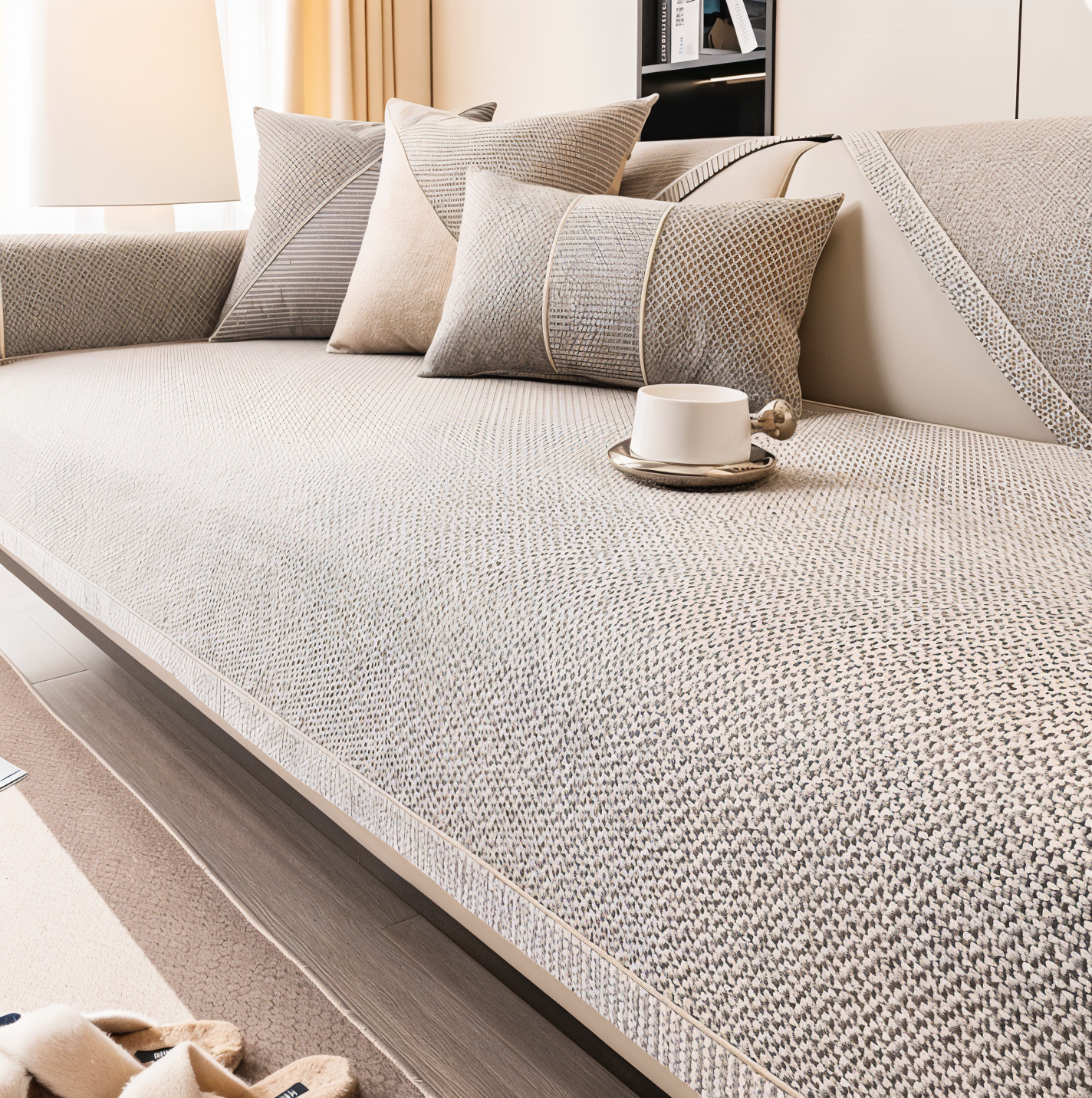 Solide Plain Sofabezug - Langlebige Baumwolle & Leinen Polyester Rutschfest Couchbezug