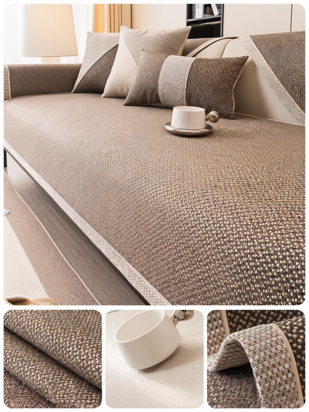 Solide Plain Sofabezug - Langlebige Baumwolle & Leinen Polyester Rutschfest Couchbezug