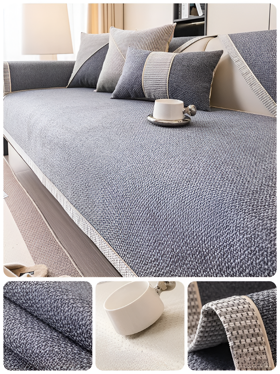 Solide Plain Sofabezug - Langlebige Baumwolle & Leinen Polyester Rutschfest Couchbezug