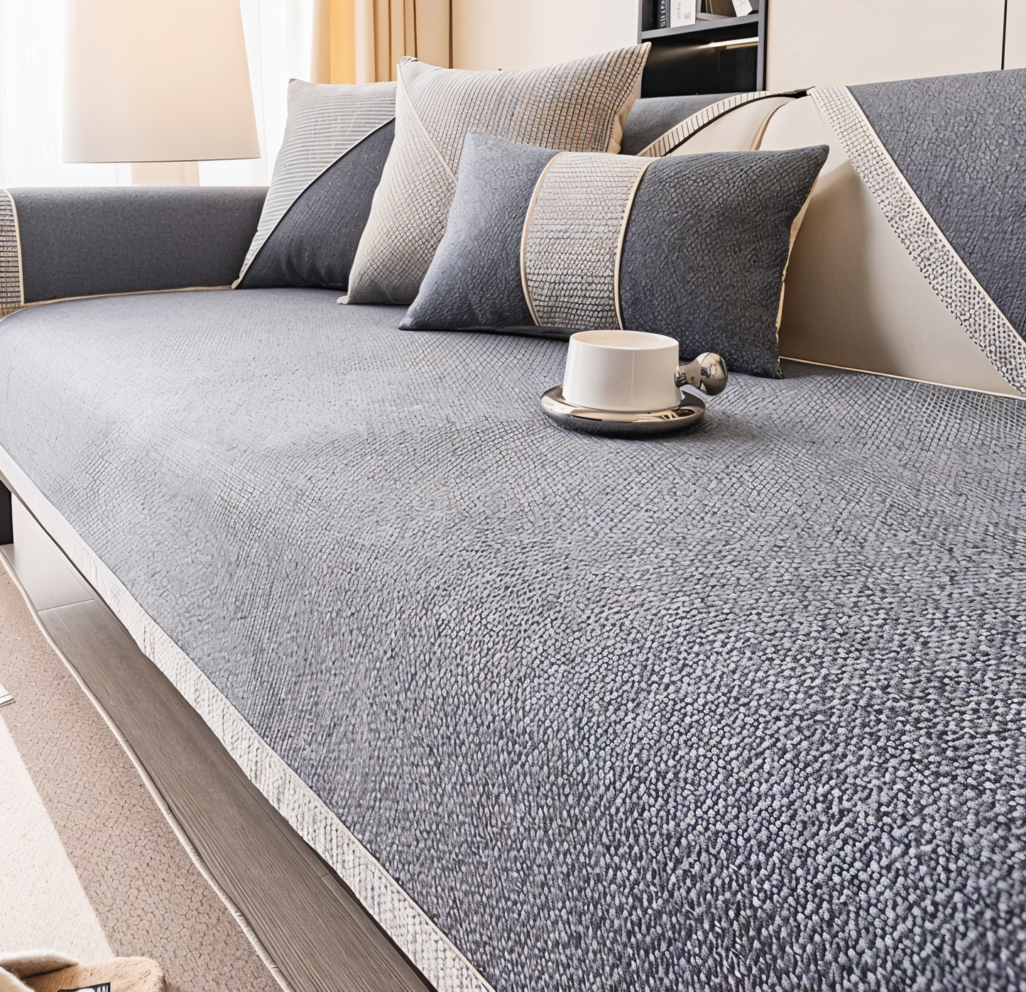 Solide Plain Sofabezug - Langlebige Baumwolle & Leinen Polyester Rutschfest Couchbezug