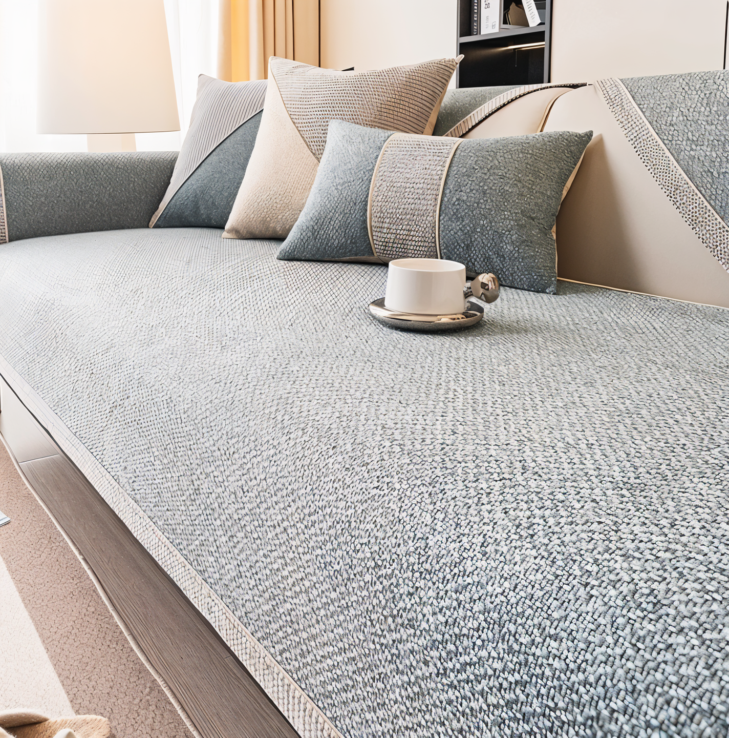 Solide Plain Sofabezug - Langlebige Baumwolle & Leinen Polyester Rutschfest Couchbezug