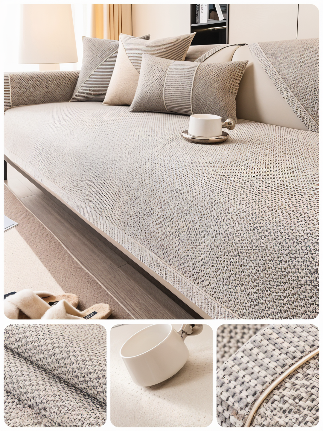 Solide Plain Sofabezug - Langlebige Baumwolle & Leinen Polyester Rutschfest Couchbezug