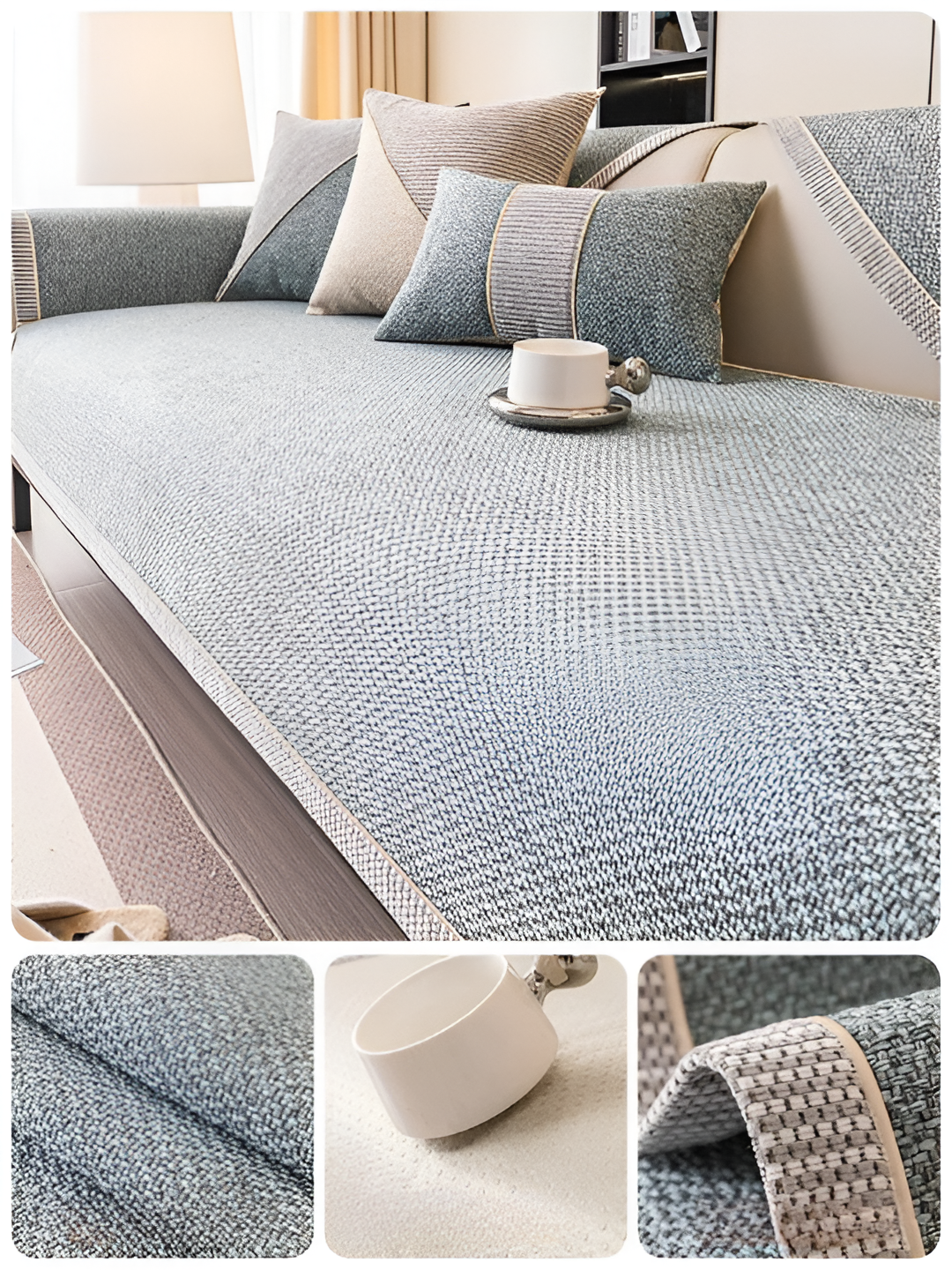 Solide Plain Sofabezug - Langlebige Baumwolle & Leinen Polyester Rutschfest Couchbezug