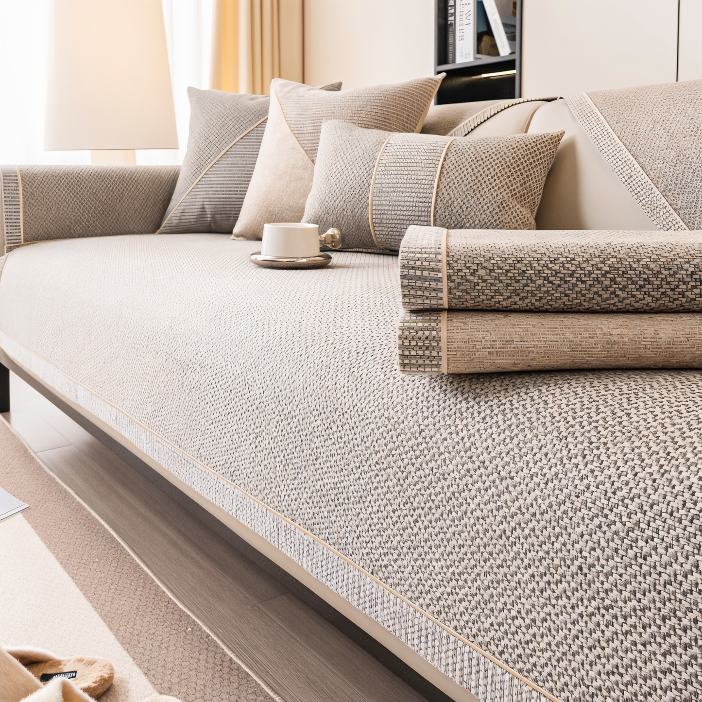 Solide Plain Sofabezug - Langlebige Baumwolle & Leinen Polyester Rutschfest Couchbezug