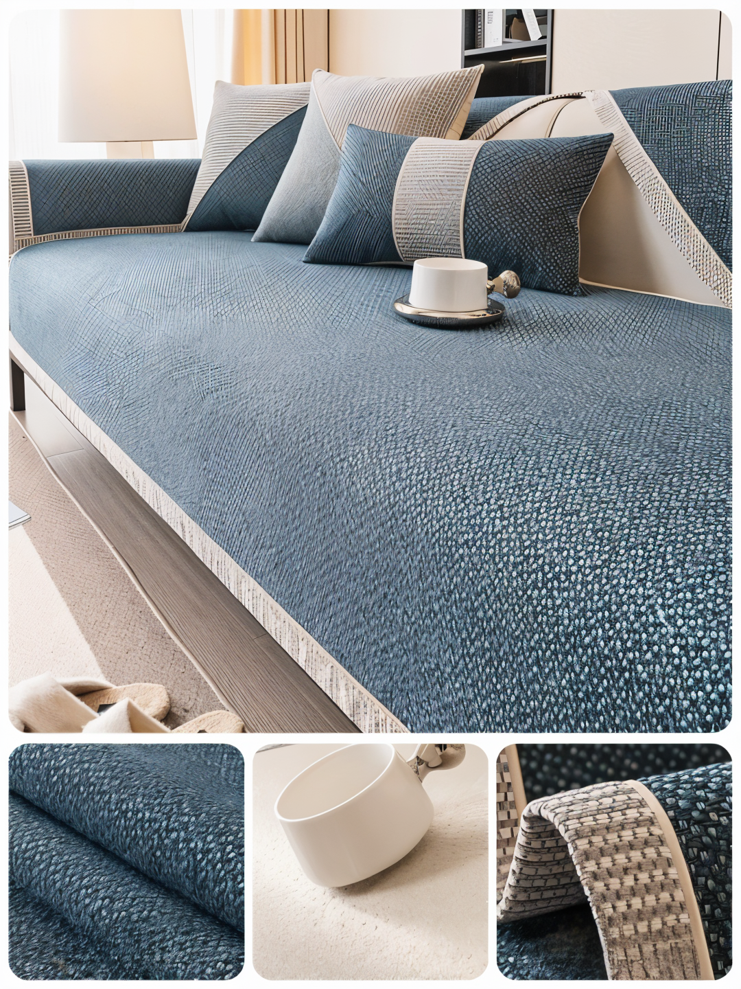 Solide Plain Sofabezug - Langlebige Baumwolle & Leinen Polyester Rutschfest Couchbezug