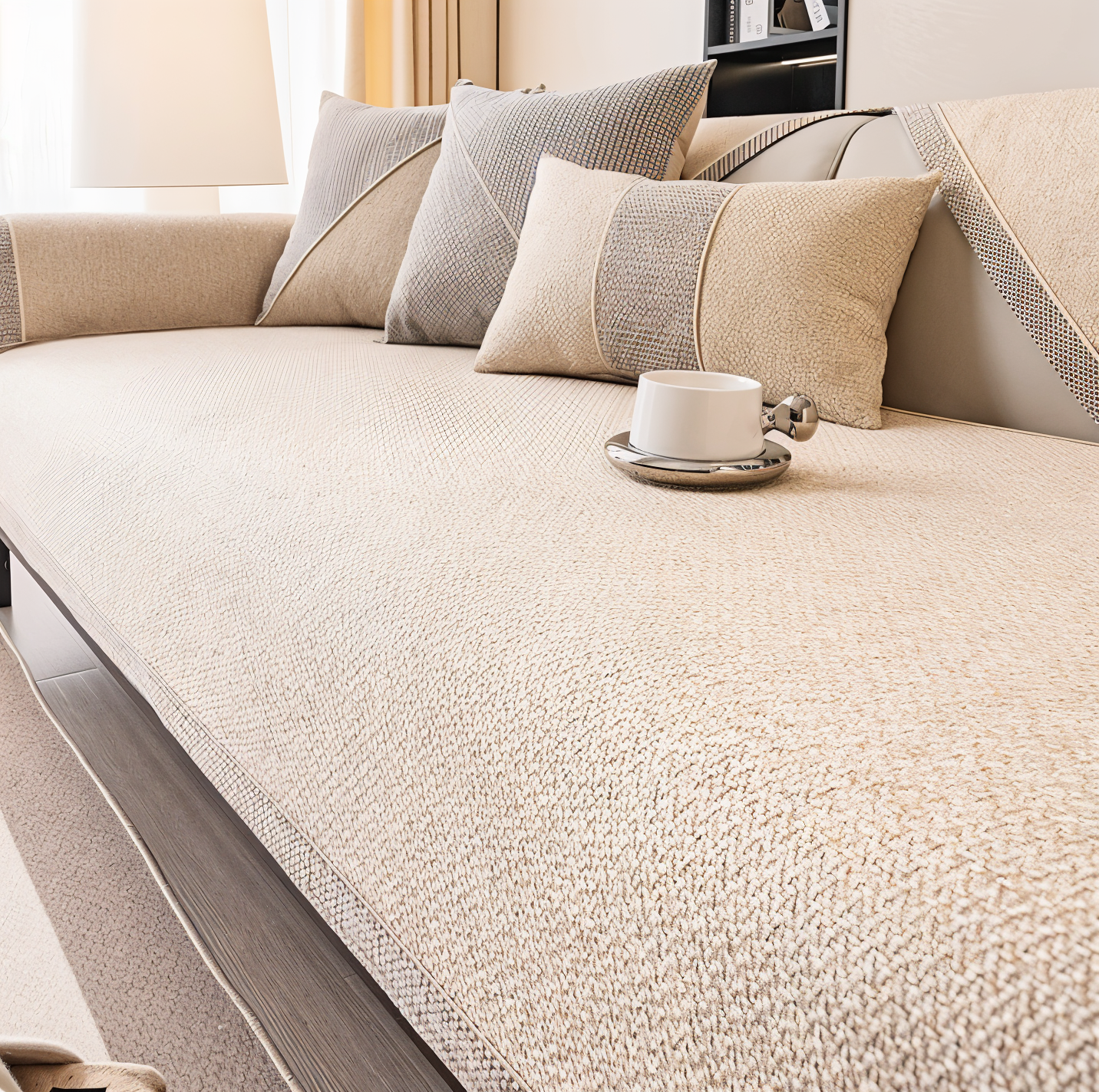 Solide Plain Sofabezug - Langlebige Baumwolle & Leinen Polyester Rutschfest Couchbezug