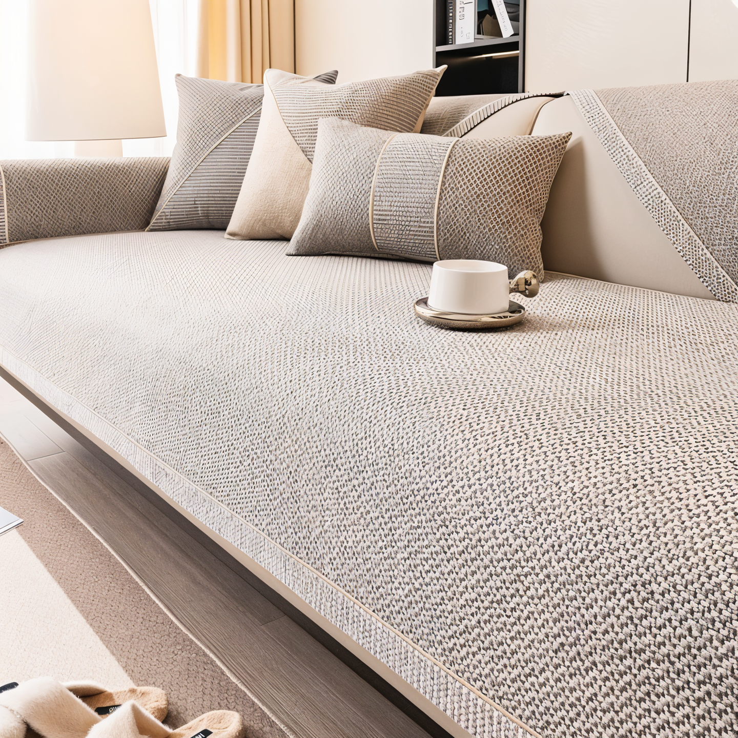 Solide Plain Sofabezug - Langlebige Baumwolle & Leinen Polyester Rutschfest Couchbezug