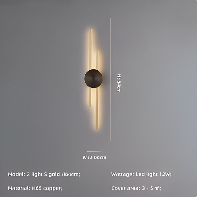 Frendorf | StripCop Wandleuchte - Gold Schwarz Linear Wandleuchte - Wandleuchte Design - Kupfer Wandleuchten LED
