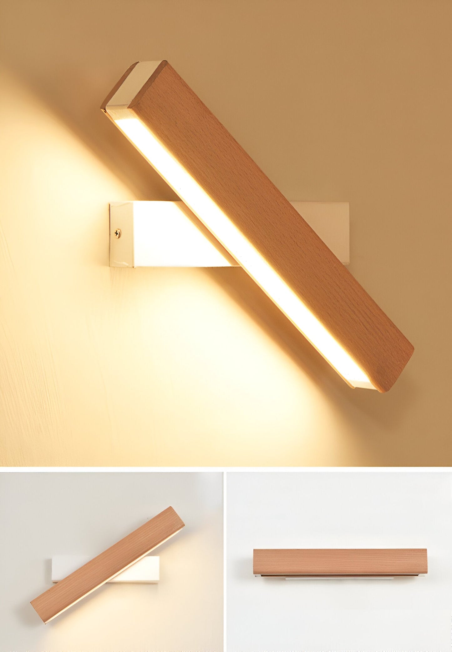 TwistLED Wandlampe - 360° drehbare rechteckige LED-Wandlampe aus Holz