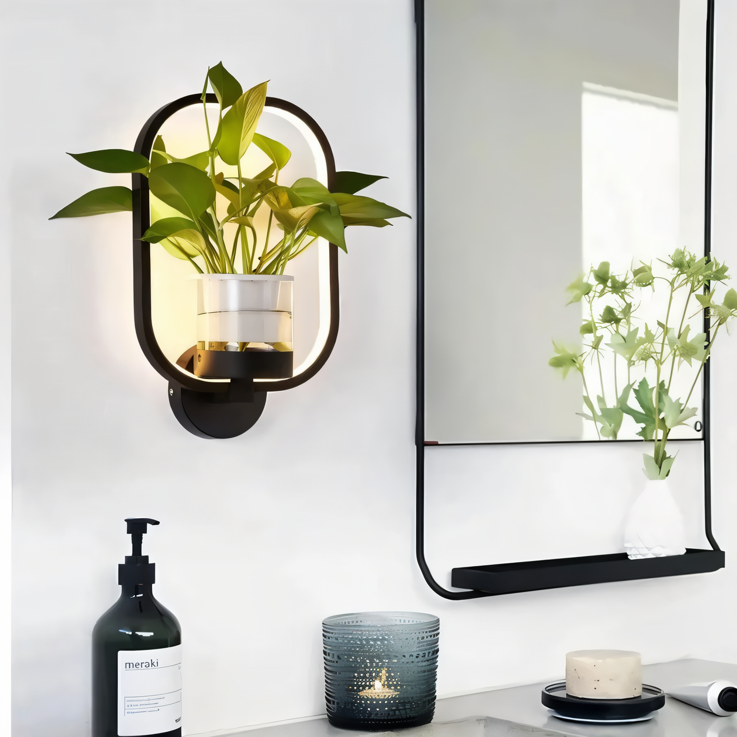 Frendorf | VerdantLume Wandleuchte - Minimalistische Wandleuchte mit Integrierter Pflanzenhalterung - Moderne Wandleuchten Geführt