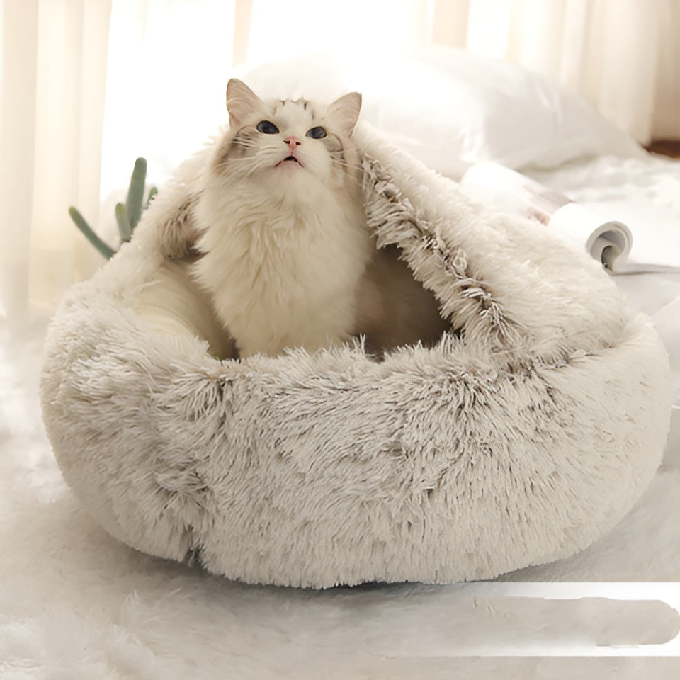 Frendorf | WarmPaws - 2-in-1 Warmes und Kuscheliges Rundbett für Kleine Hunde und Katzen