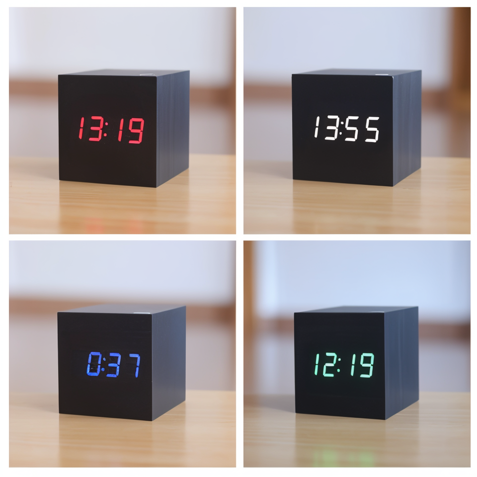Digitale LED-Wecker - Würfeluhr - Holzuhr