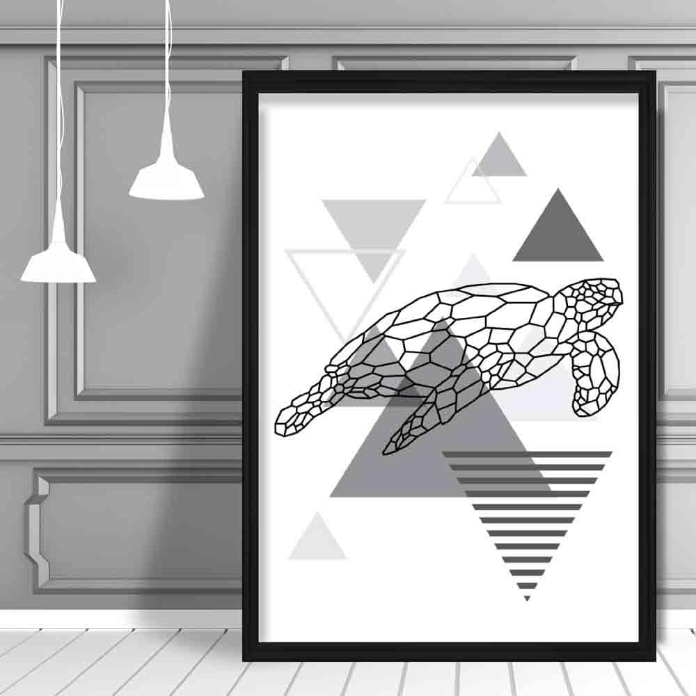 Turtle Geometric Scandinavian Mono Grau Kunstdruck