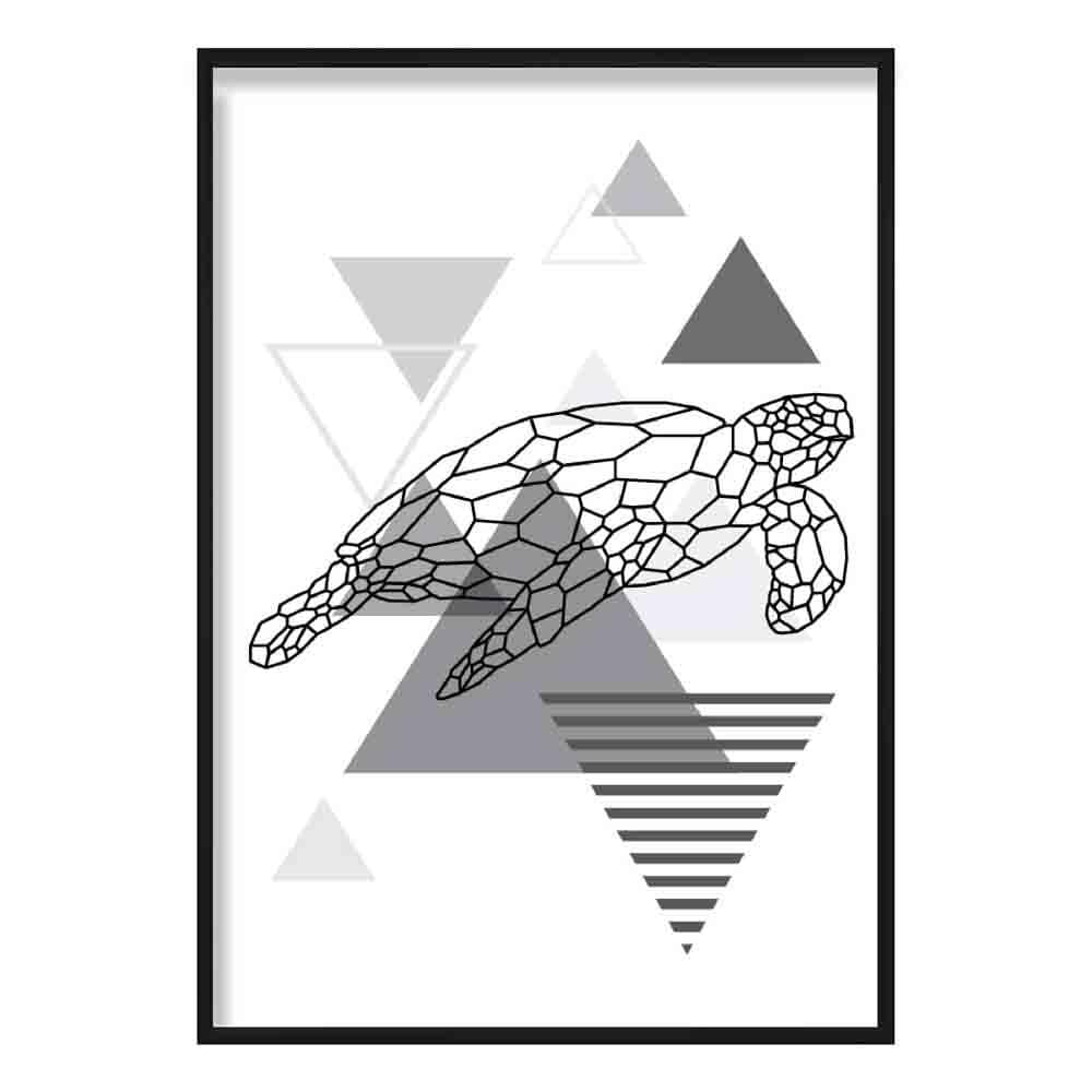 Turtle Geometric Scandinavian Mono Grau Kunstdruck