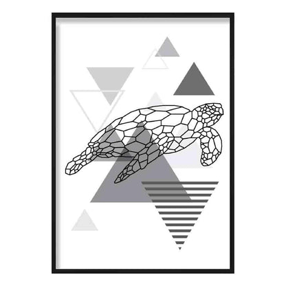 Turtle Geometric Scandinavian Mono Grau Kunstdruck