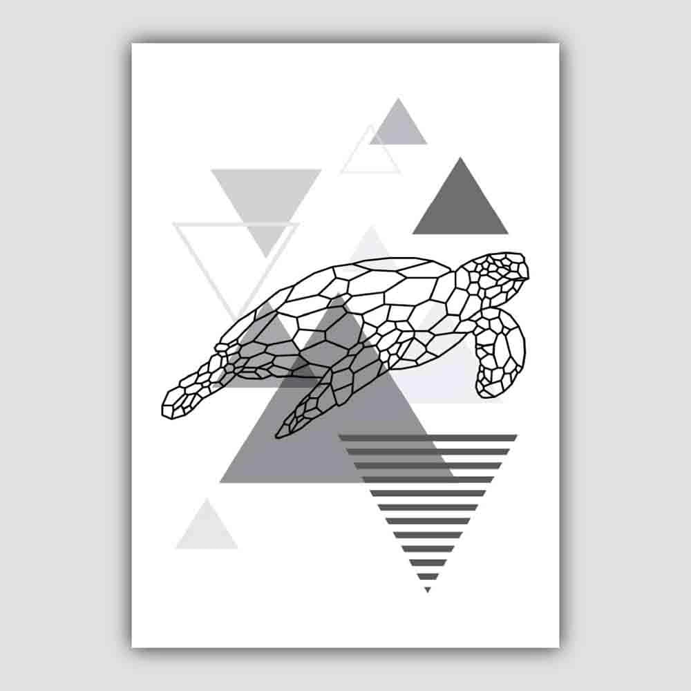 Turtle Geometric Scandinavian Mono Grau Kunstdruck