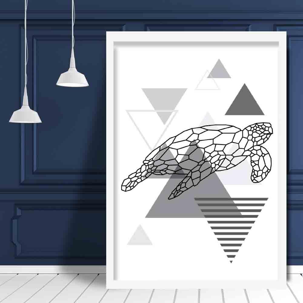 Turtle Geometric Scandinavian Mono Grau Kunstdruck