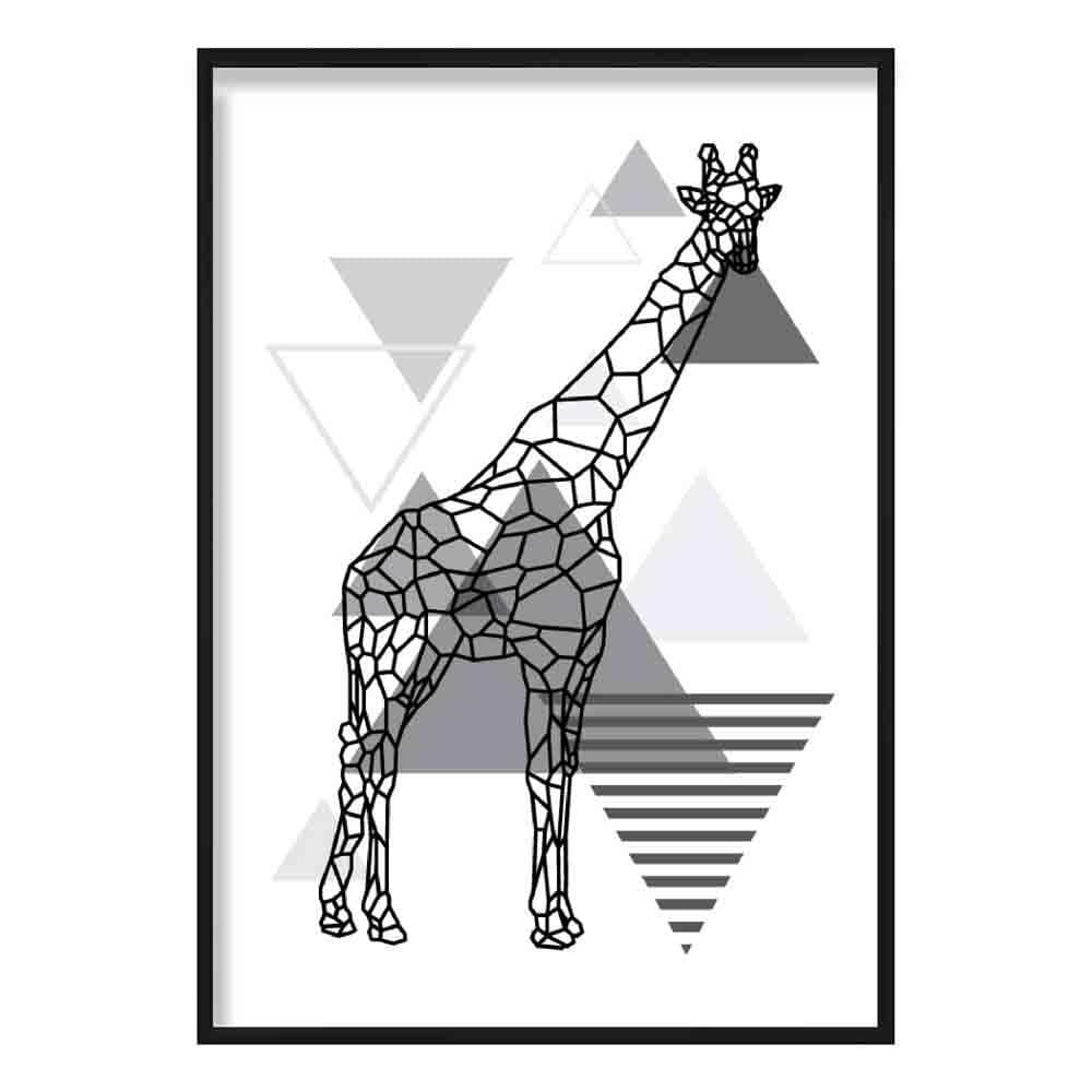 Giraffe Geometric Scandinavian Mono Grau Kunstdruck