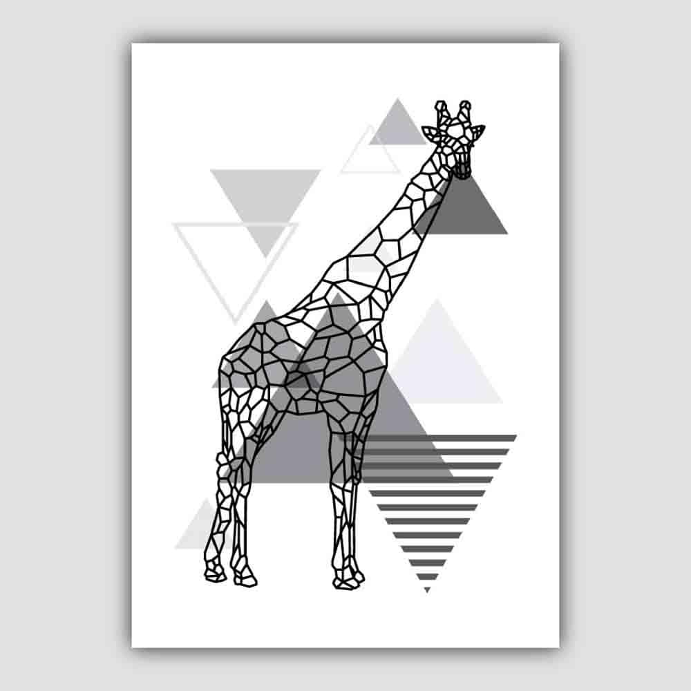 Giraffe Geometric Scandinavian Mono Grau Kunstdruck