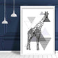 Giraffe Geometric Scandinavian Mono Grau Kunstdruck