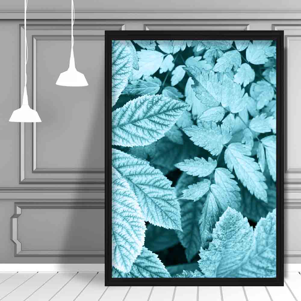 Bramble Leaves Makrofoto in Teal-Druck