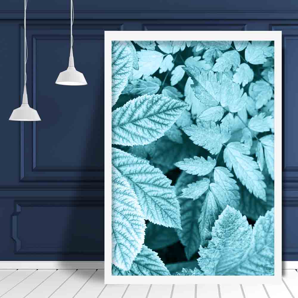 Bramble Leaves Makrofoto in Teal-Druck