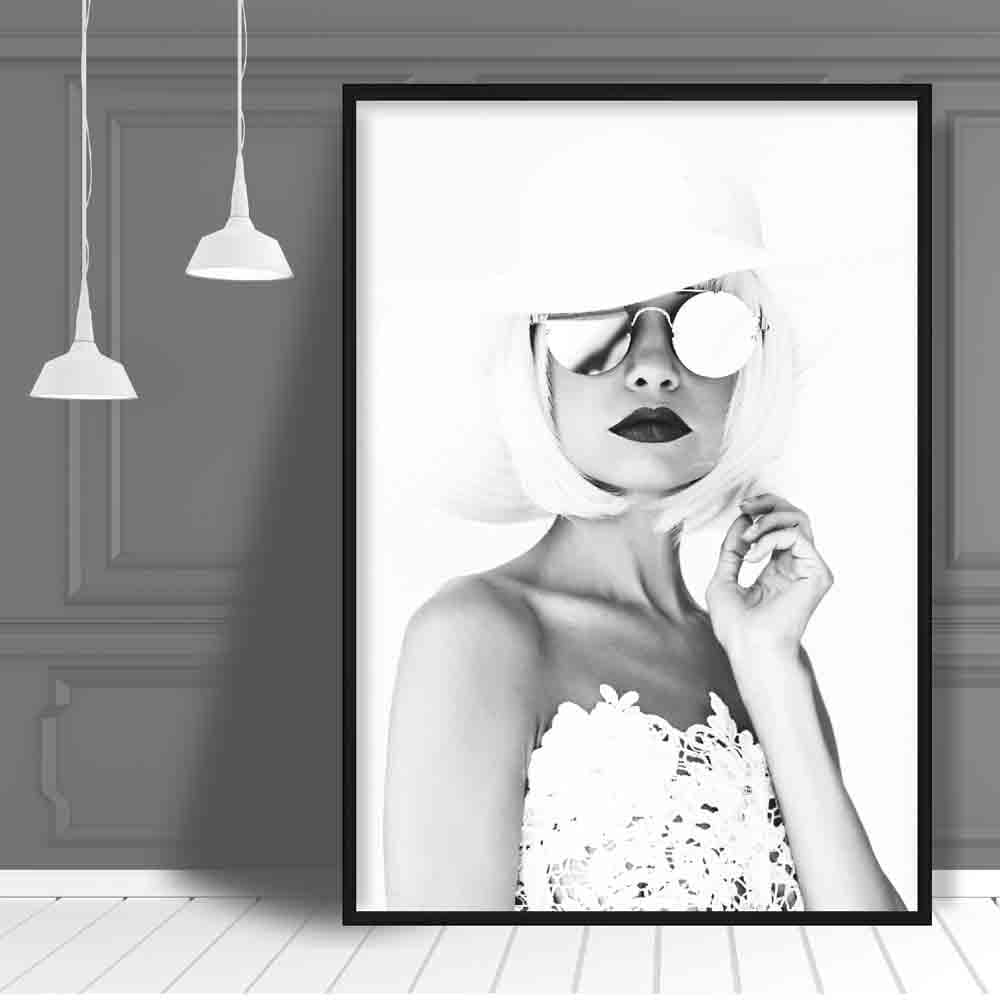 Schwarz & Weiß Mode Foto Frau Sonnenbrille Druck