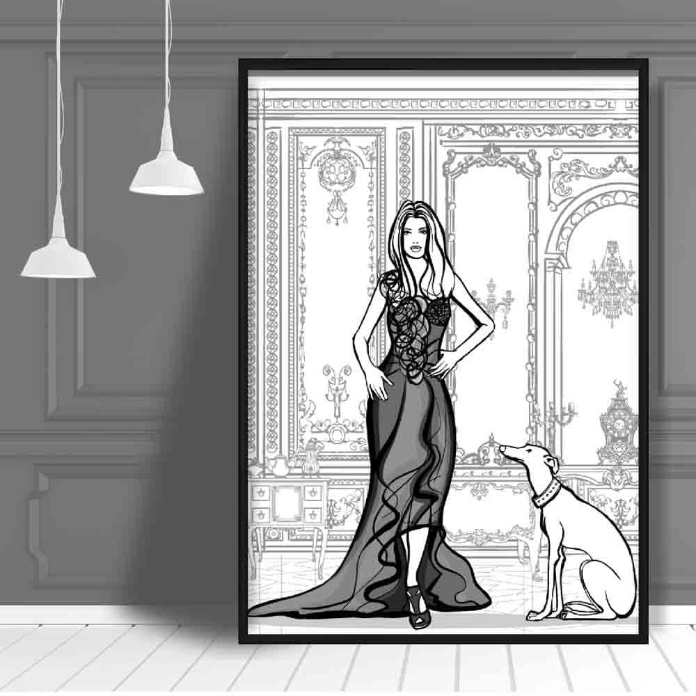Fashionista und Hund Skizze Kunstdruck