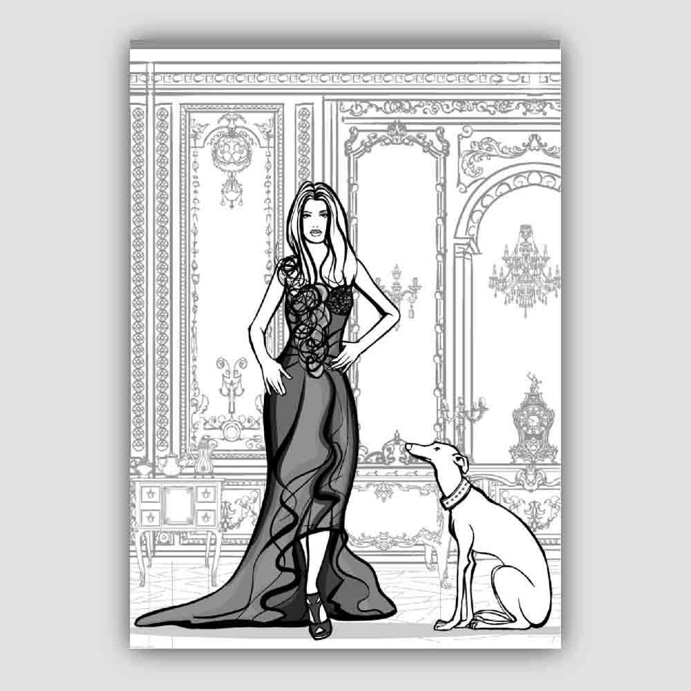 Fashionista und Hund Skizze Kunstdruck