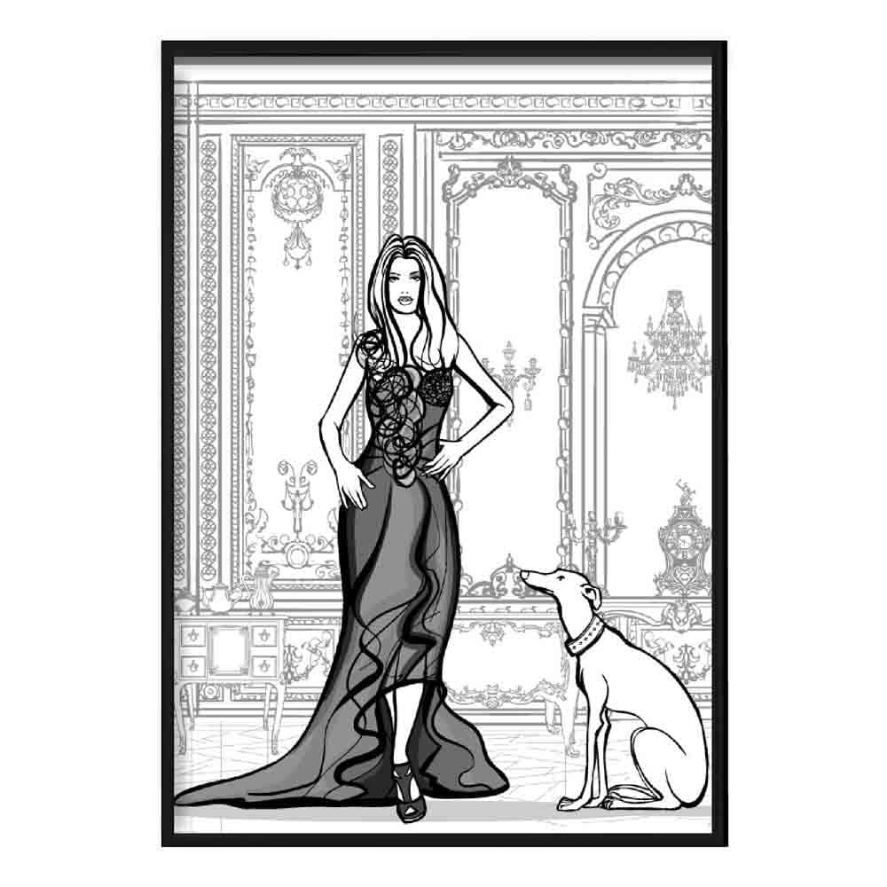 Fashionista und Hund Skizze Kunstdruck