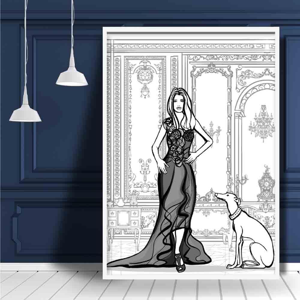 Fashionista und Hund Skizze Kunstdruck