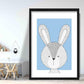 Rabbit Sketch Style Nursery Baby Blue Kunstdruck