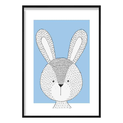 Rabbit Sketch Style Nursery Baby Blue Kunstdruck
