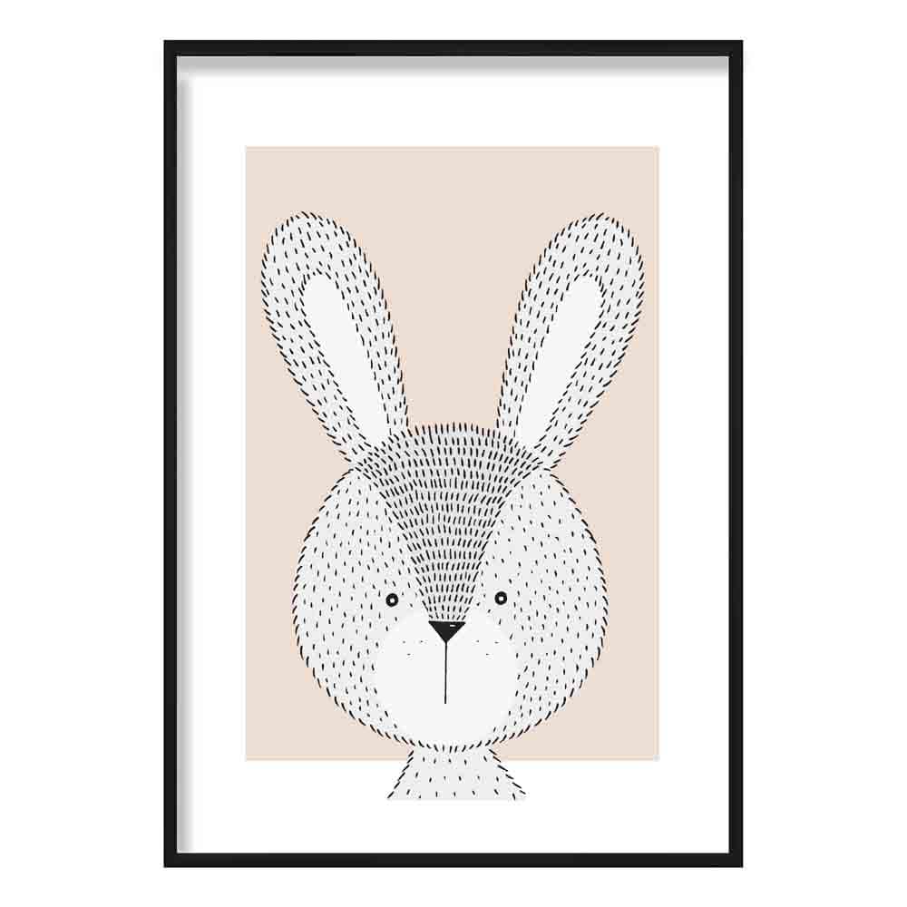 Rabbit Sketch Style Nursery Beige Kunstdruck