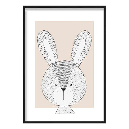 Rabbit Sketch Style Nursery Beige Kunstdruck