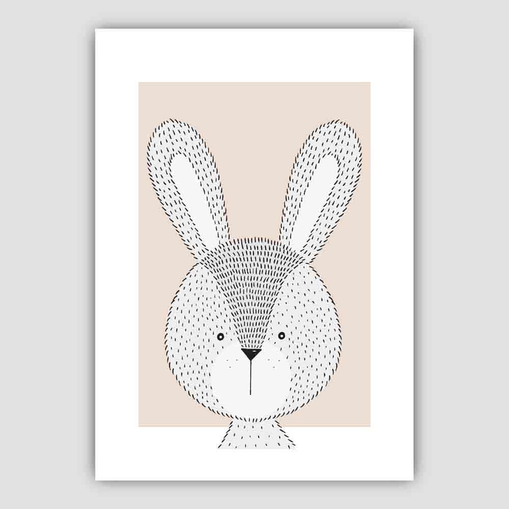 Rabbit Sketch Style Nursery Beige Kunstdruck