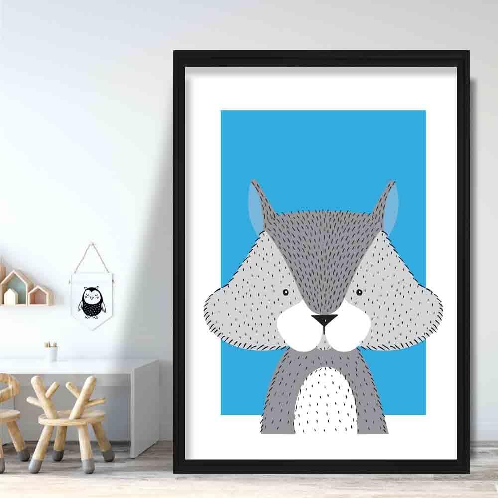 Eichhörnchen Skizze Stil Kinderzimmer Helles Blau Kunstdruck