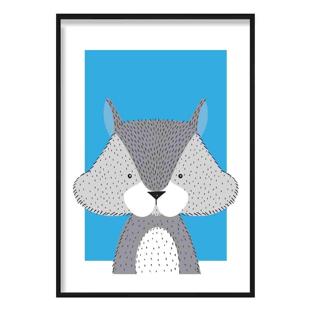 Eichhörnchen Skizze Stil Kinderzimmer Helles Blau Kunstdruck