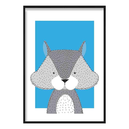 Eichhörnchen Skizze Stil Kinderzimmer Helles Blau Kunstdruck