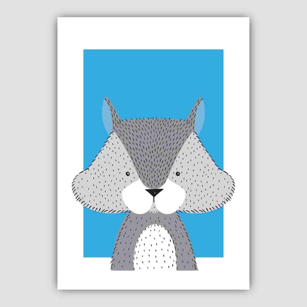 Eichhörnchen Skizze Stil Kinderzimmer Helles Blau Kunstdruck