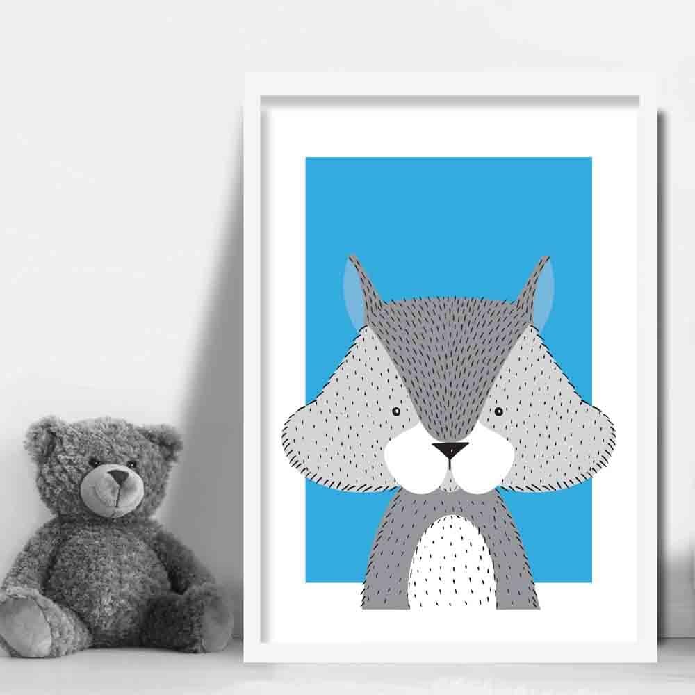 Eichhörnchen Skizze Stil Kinderzimmer Helles Blau Kunstdruck