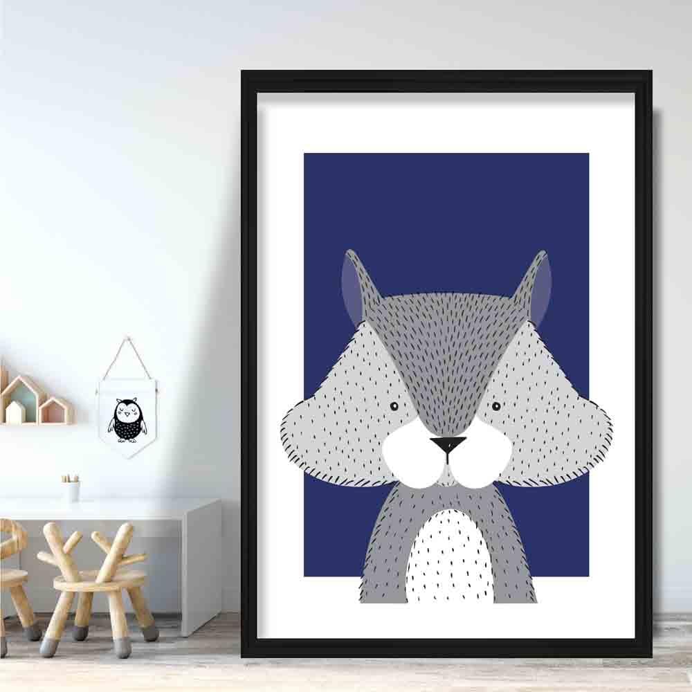 Eichhörnchen Skizze Stil Kinderzimmer Marineblaue Kunstdruck