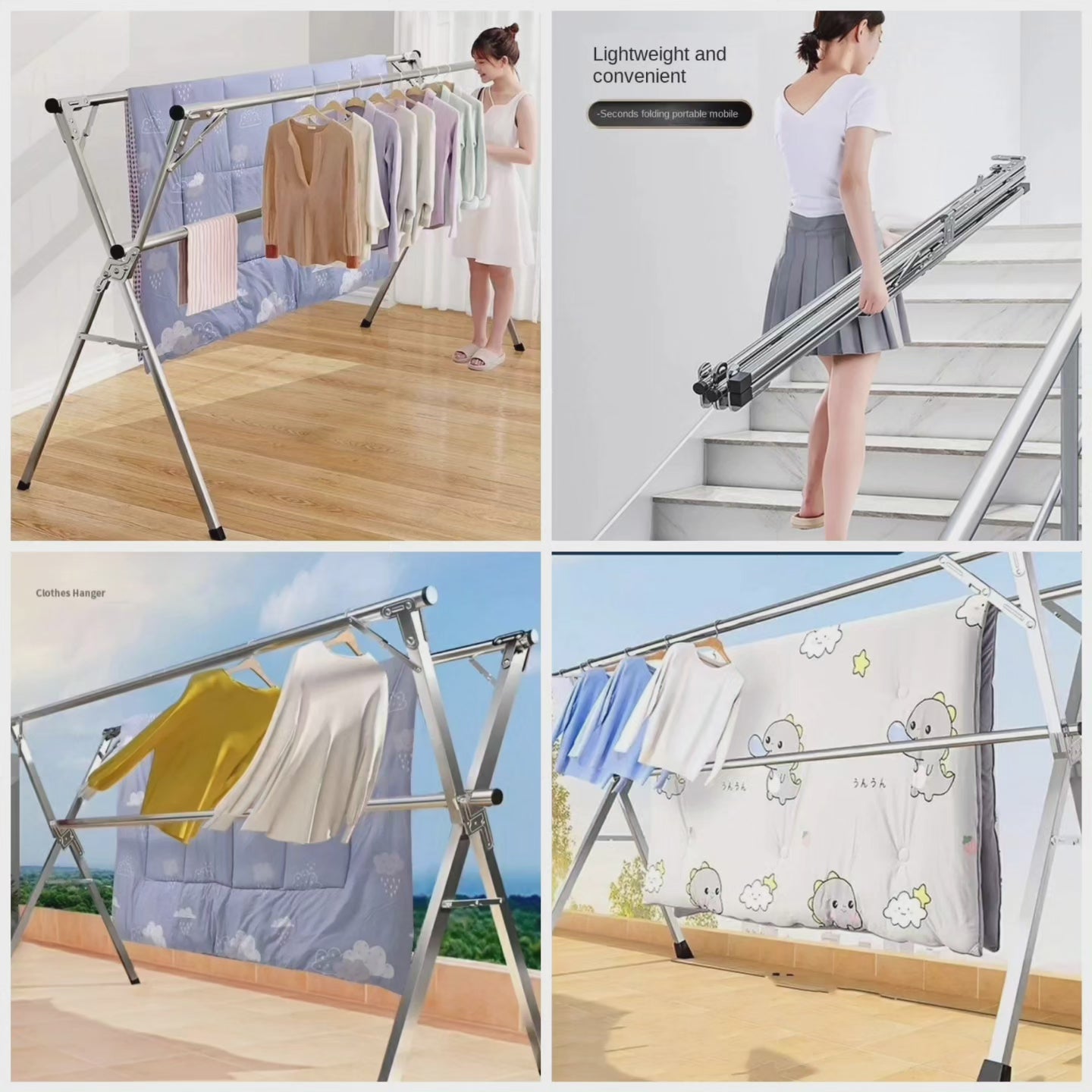 Edelstahl Klappbarer Indoor/Balkon Kleiderständer Regal