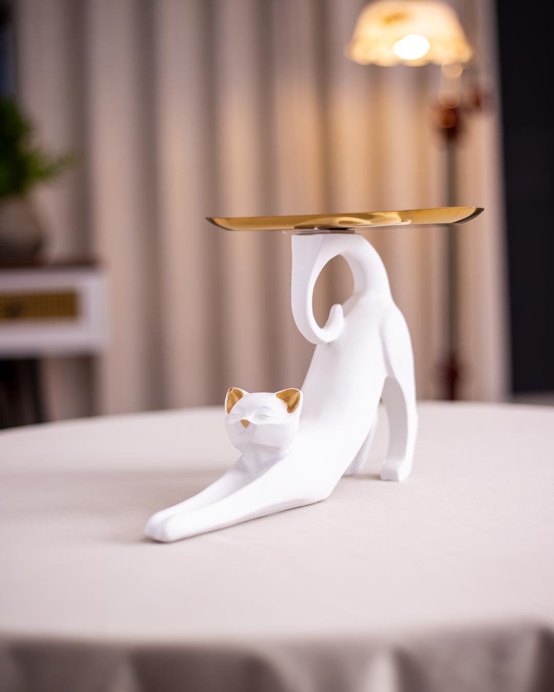Frendorf | Felinova Tray-Tailed Katzenfigur | Einzigartige Deko-Skulptur | Modernes Design | Praktische Ablage